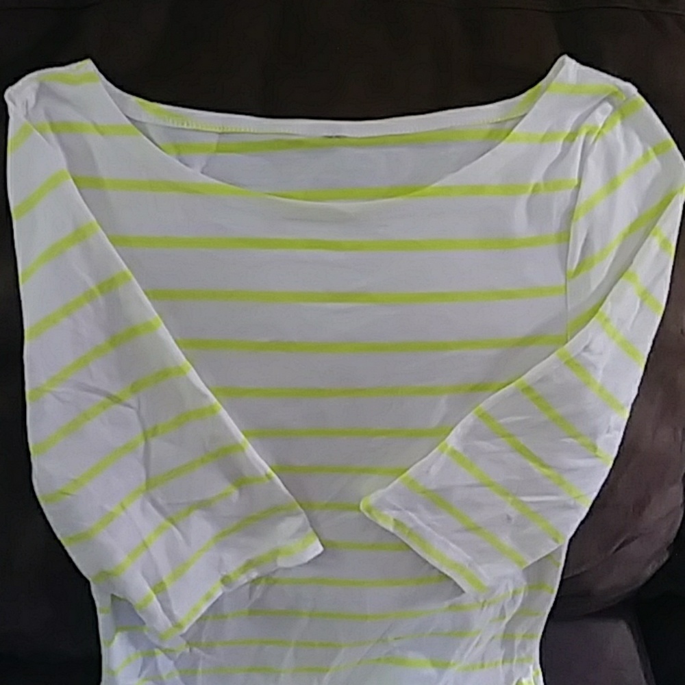 White & Neon Yellow Striped Tee